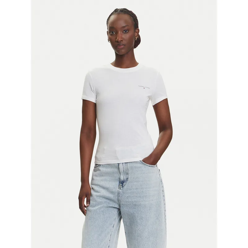 Tommy Jeans T-Shirt Linear DW0DW21164 Εκρού Slim Fit