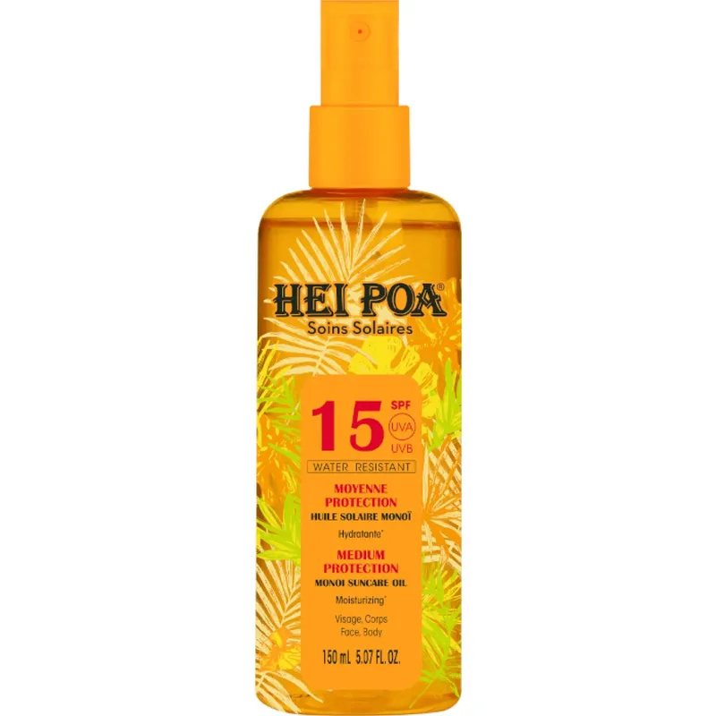 Hei Poa Suncare Monoi Dry Oil Spray Spf15 Ξηρό Λάδι για Πρόσωπο - Μαλλιά - Σώμα σε Spray με Έντονο Άρωμα Tiare & Δείκτη Αντηλιακής Προστασίας 150ml