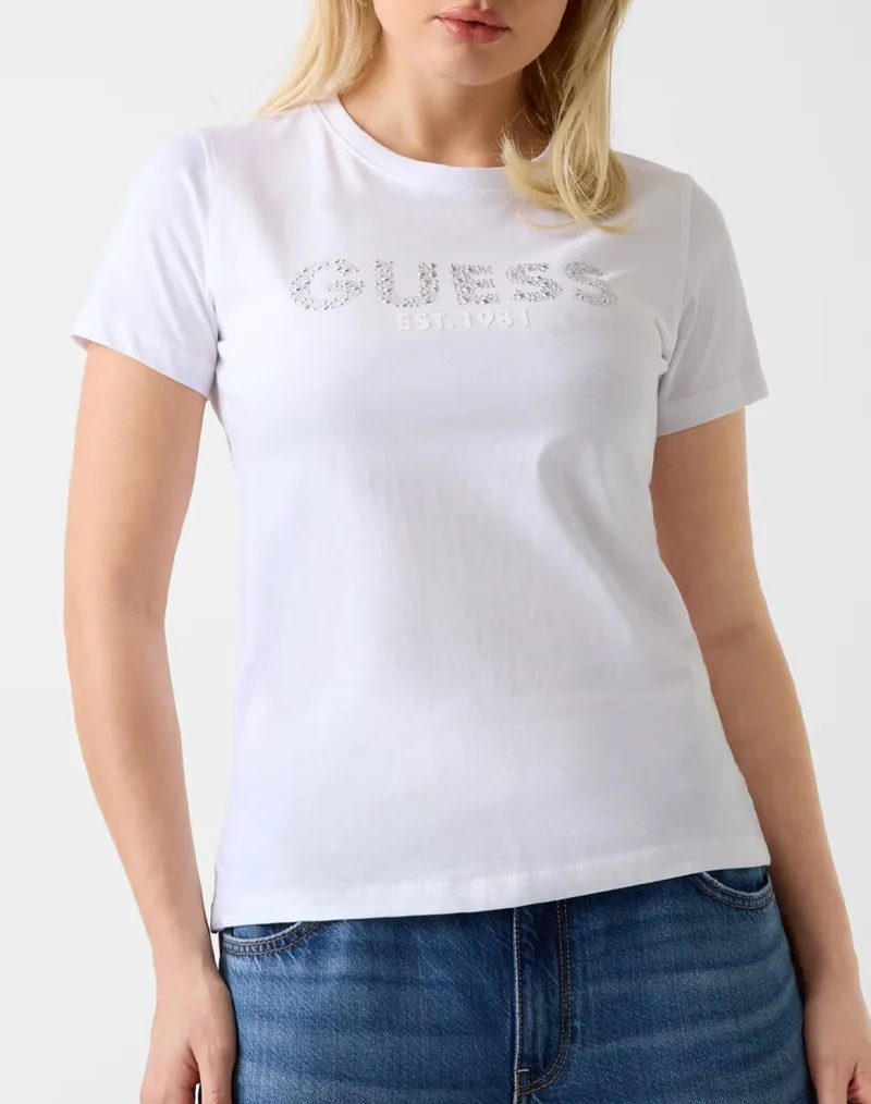 GUESS SS CN GUESS STUDS SCRIPT TEE ΜΠΛΟΥΖΑ ΓΥΝΑΙΚΕΙΟ W6GI15K3035-G011 White