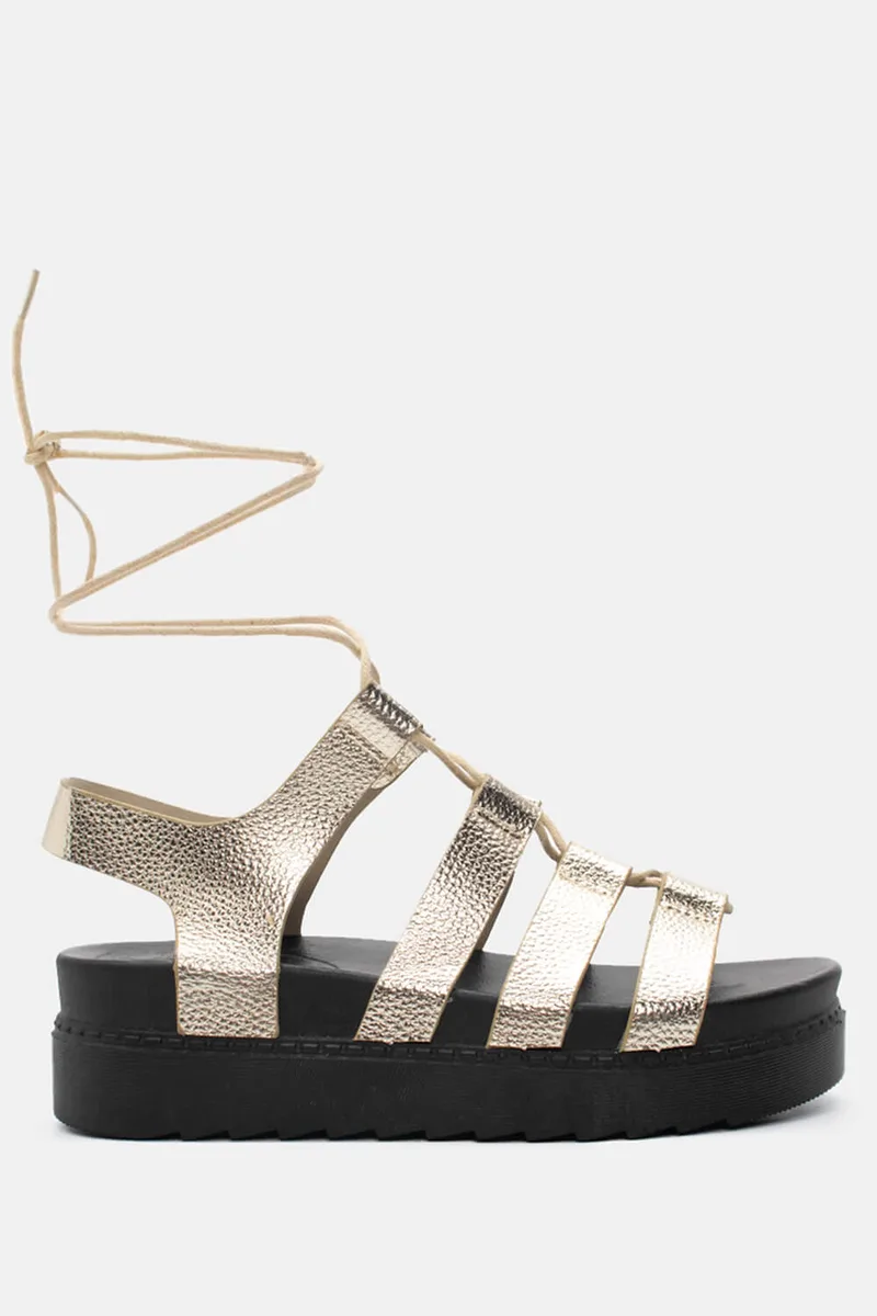 Σανδάλια Flatform Lace Up - Χρυσό