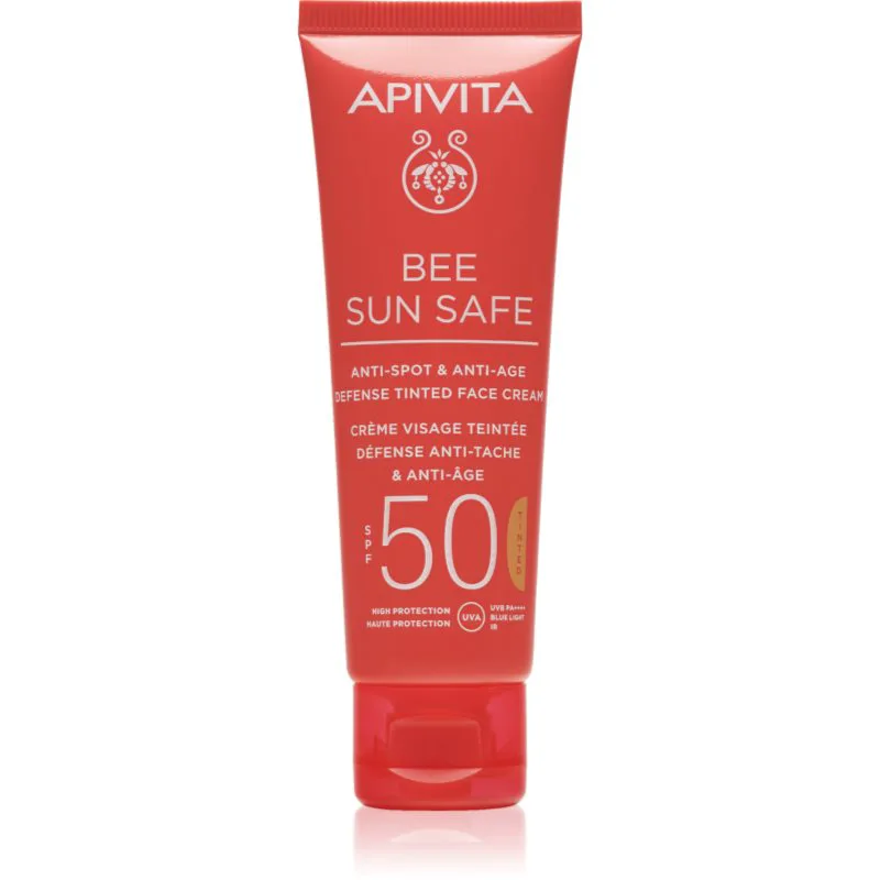 Apivita Bee Sun Safe Anti-Spot and Anti-Age Tinted Face Cream SPF50 προστατευτική χρωματισμένη κρέμα προσώπου SPF 50 απόχρωση Natural 50 ml