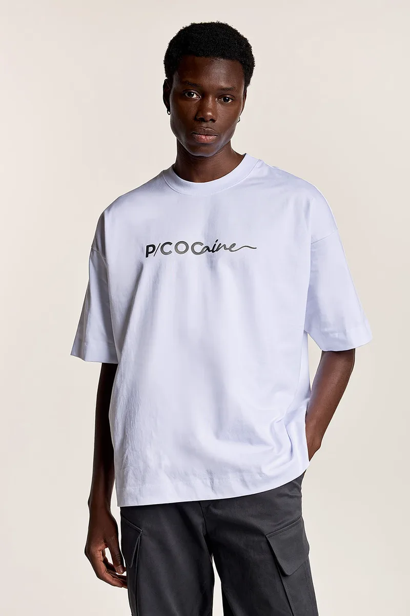 Λευκό t-shirt με ρεγκλάν μανίκι και μεταλλικό τύπωμα