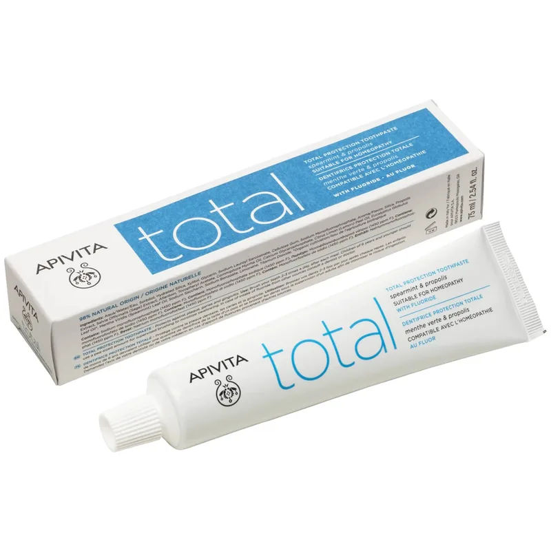 Apivita Natural Dental Care Total Toothpaste With Spearmint & Propolis Οδοντόκρεμα για Ολοκληρωμένη Προστασία με Πρόπολη & Δυόσμο Κατάλληλη για Ομοιοπαθητική 75ml