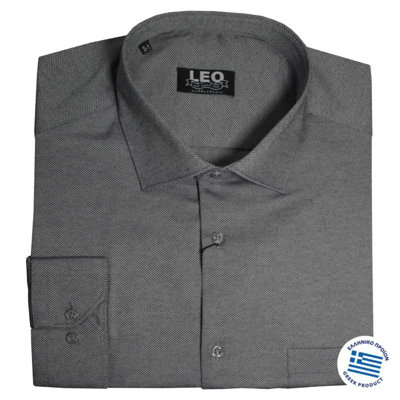 Πουκάμισο Oxford μακρυμάνικο με γιακά τύπου Rex, της Leo Collection - Faded Grey