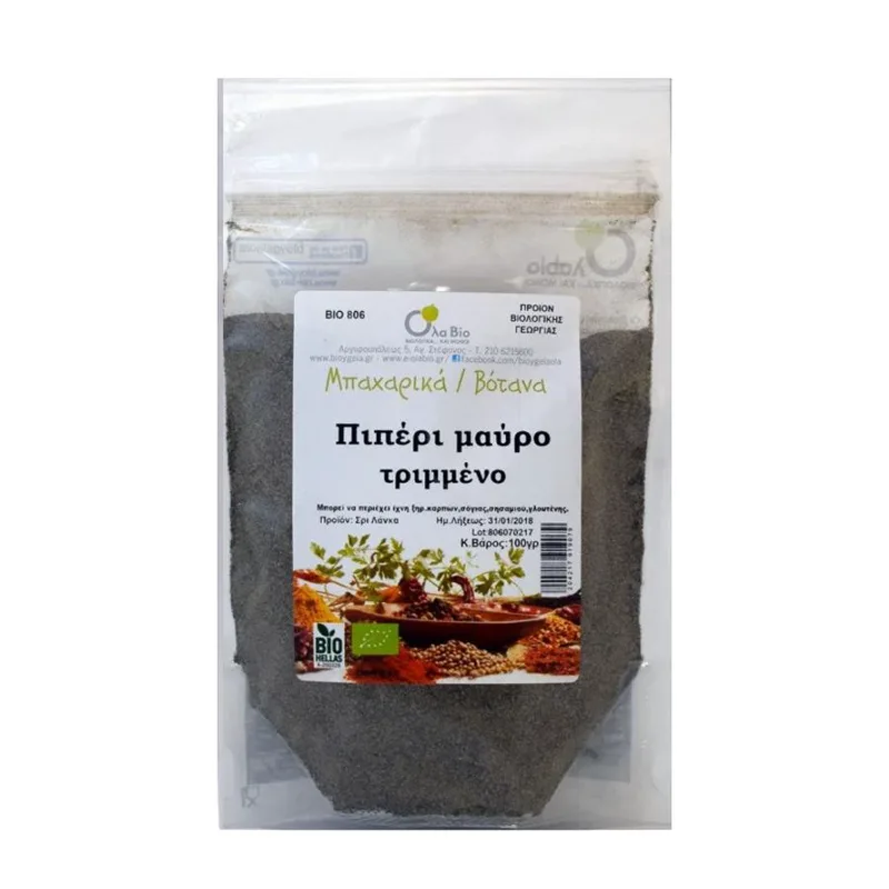 Βιολογικό Μαύρο Πιπέρι σε Σκόνη - Όλα Bio - 100g Ola Bio Ελλάδα No Sugar Added Low Carb Gluten Free Lactose Free Vegan Organic Palm Oil Free