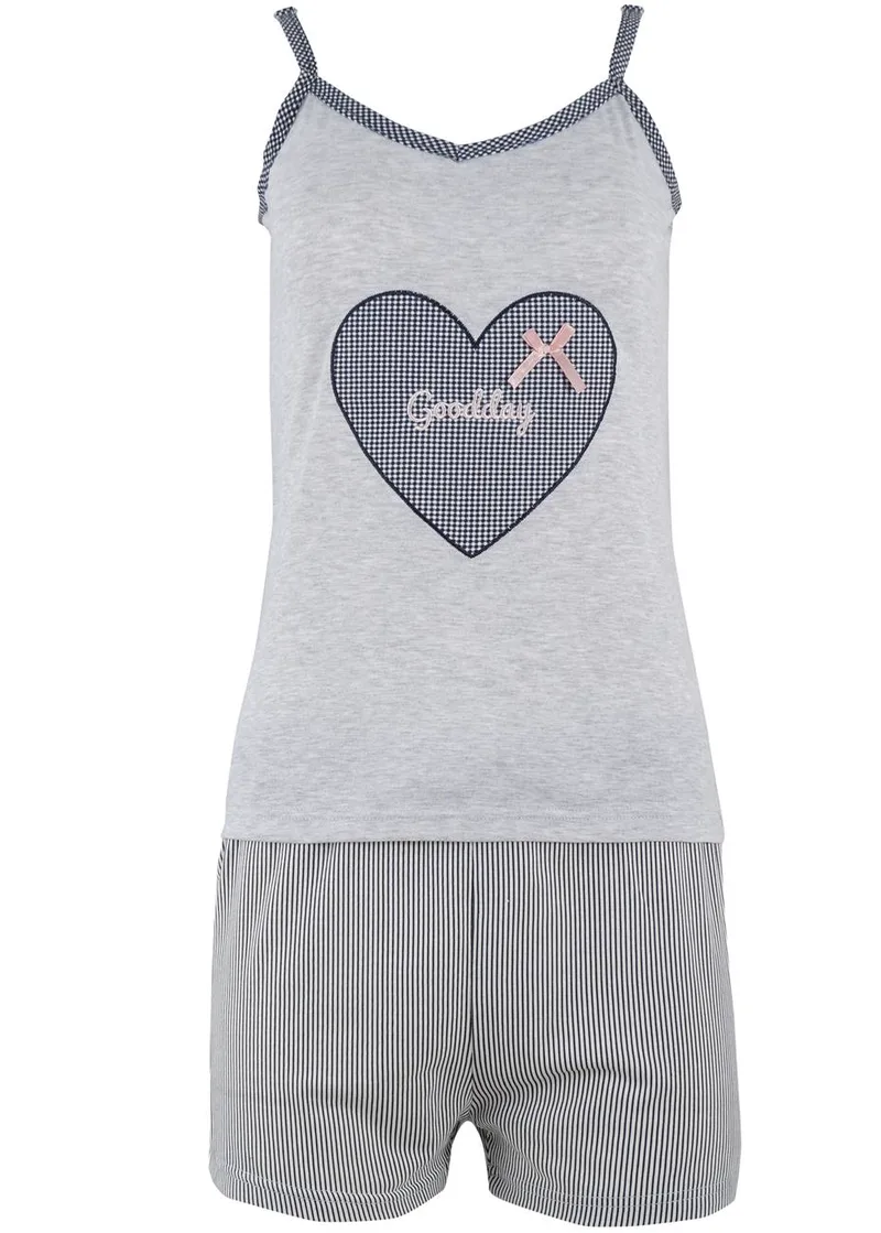 Γυναικείο B.doll λεπτή print-hearts σόρτς ριγέ. Girly style ΓΚΡΙ