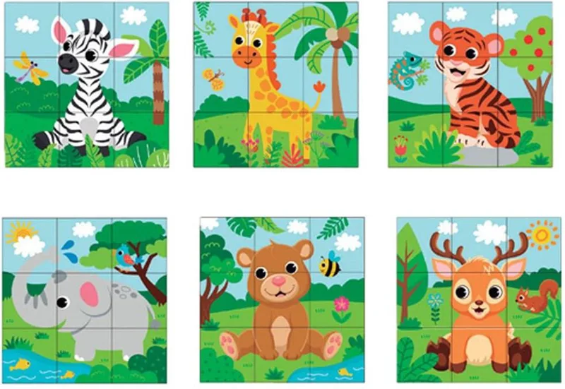 ΞΥΛΙΝΟ PUZZLE LUNA TOYS ΚΥΒΟΙ ΜΕ ΖΩΑΚΙΑ 6 ΣΕ 1