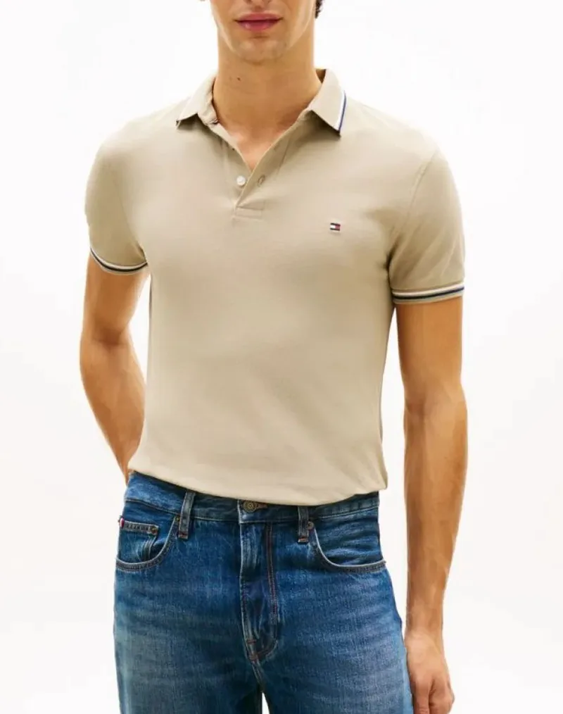 TOMMY HILFIGER TIPPED SLIM FIT SEASONAL POLO MW0MW39993-M03 SandyBrown