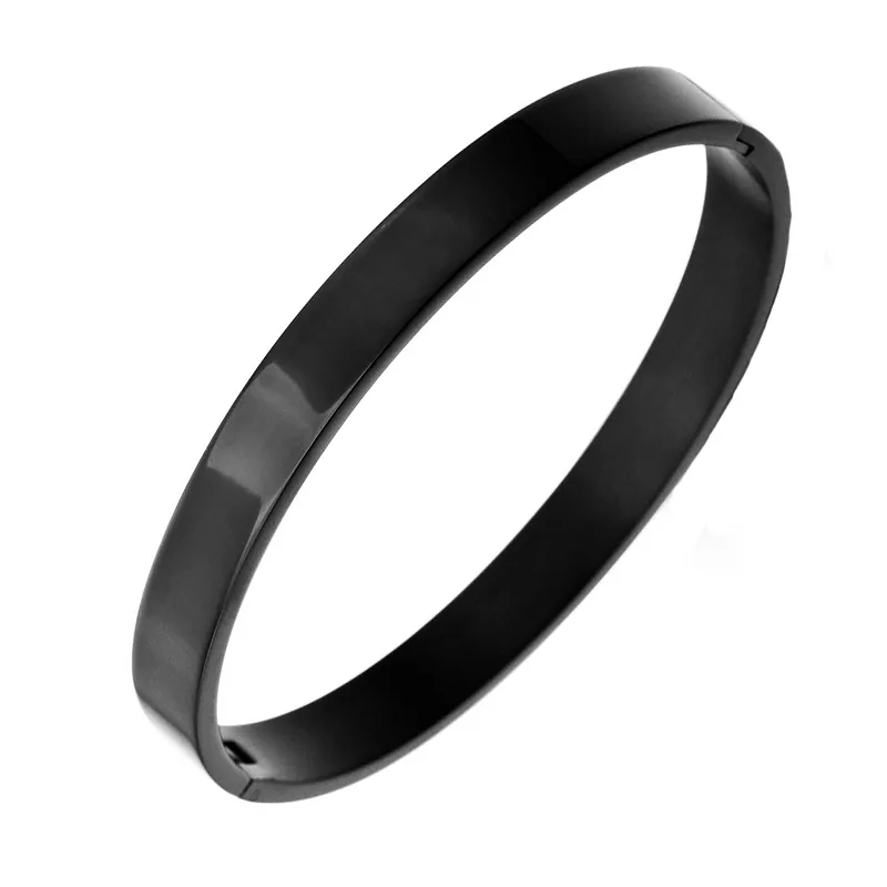 JT Unisex οβάλ ατσάλινο βραχιόλι χειροπέδα με επιλογή χάραξης Μαύρο