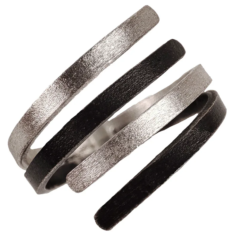 Stelios Ασημένιο σαγρέ δαχτυλίδι δίχρωμο ανοιχτό σπιράλ Ασημί & Μαύρο