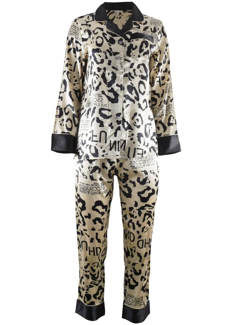 Γυναικεία πυζάμα saten με κουμπιά animal print ΜΠΕΖ