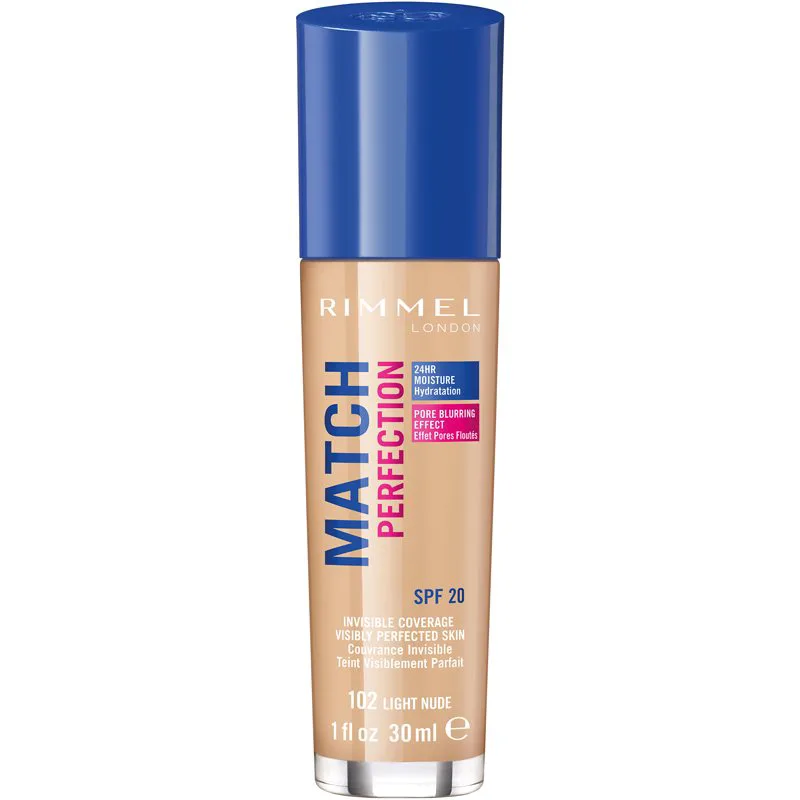 Rimmel Match Perfection υγρό μεικ απ SPF 20 απόχρωση 102 Light Nude 30 μλ