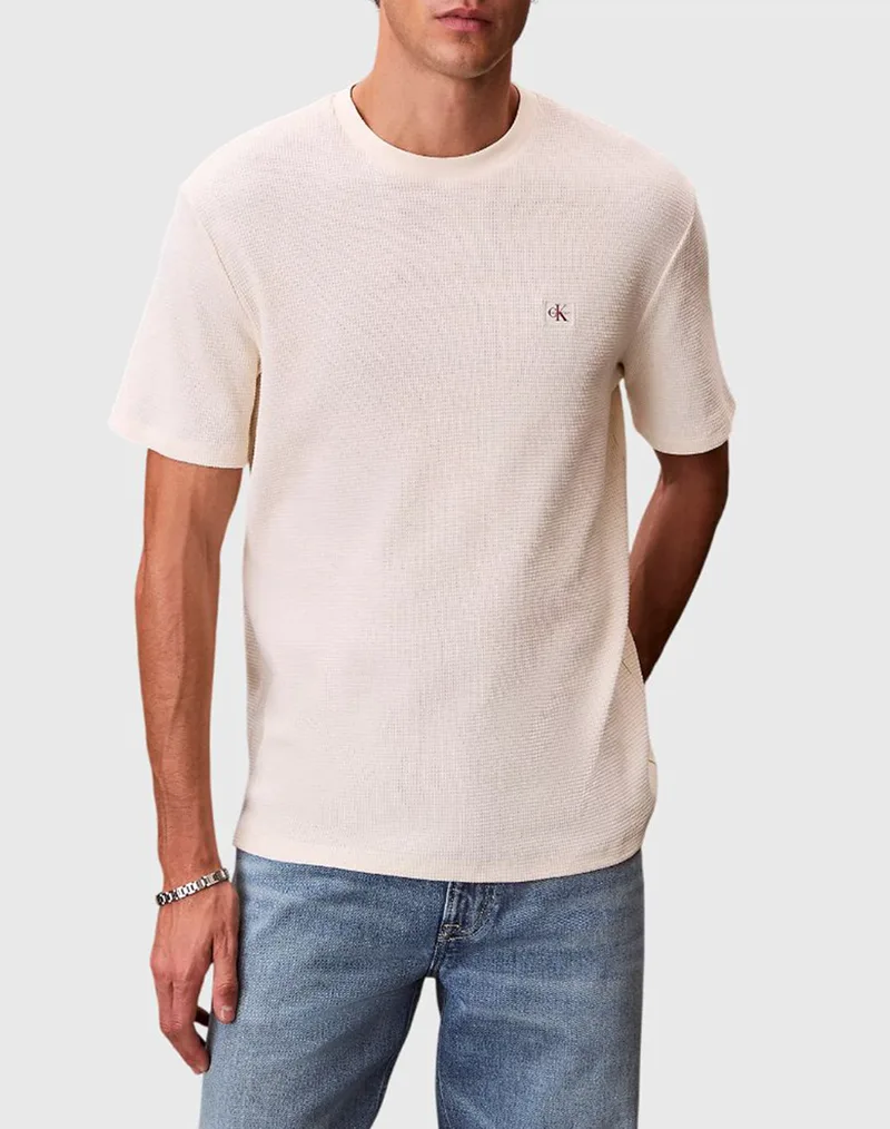 CALVIN KLEIN SS WAFFLE BADGE CREWNK TEE LV04RD008G-F7J Cream