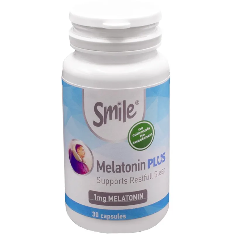 Smile Melatonin Plus Συμπλήρωμα Διατροφής με Μελατονίνη, Εκχύλισμα Κρόκου & Βιταμίνη Β6 για Άμεσο Ποιοτικό Ύπνο & την Αντιμετώπιση του Jet Lag 30caps