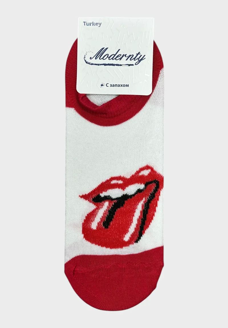 Modernity Γυναικείες Κάλτσες Αστραγάλου με Σχέδιο Lips I MDW11-Λευκό