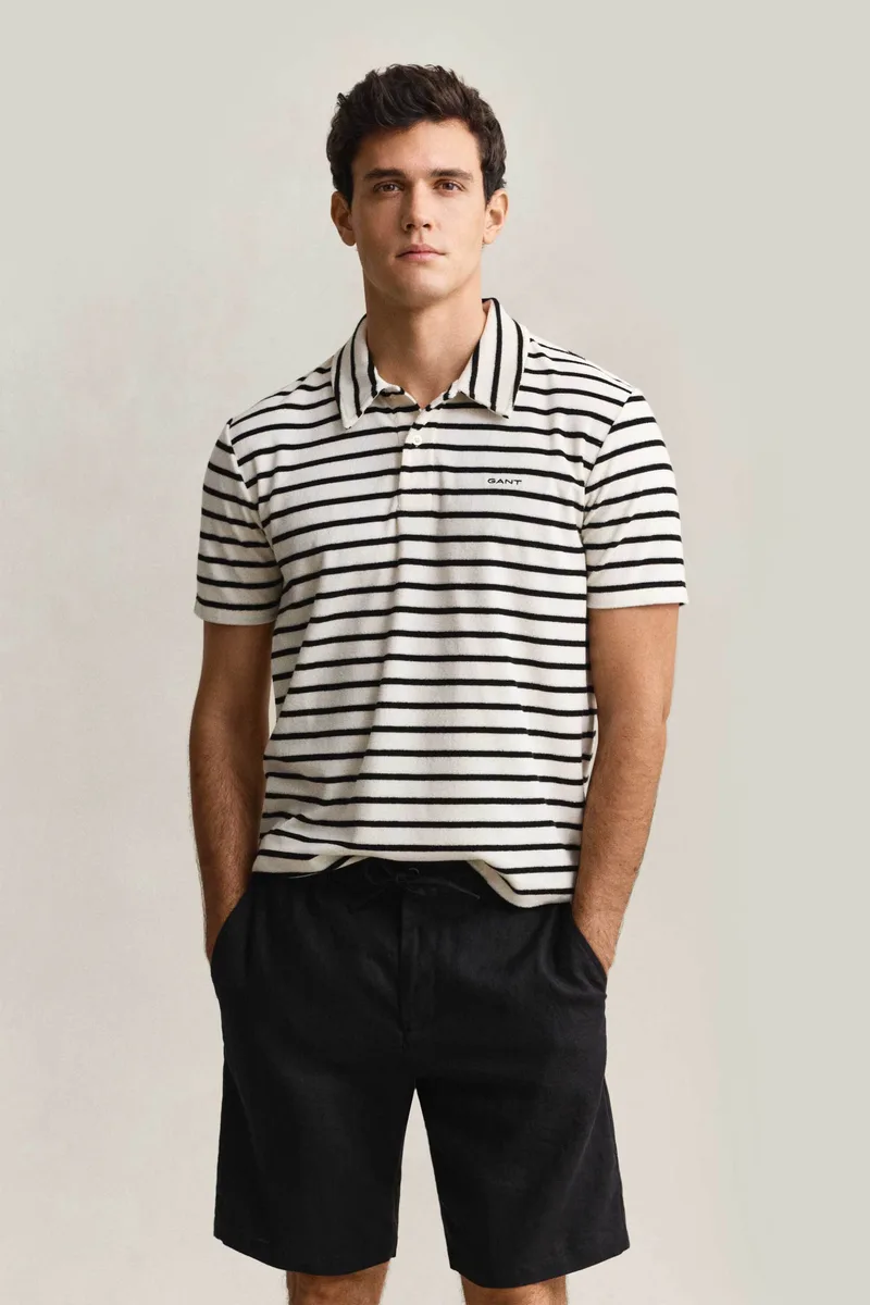 Gant ανδρική μπλούζα πόλο terry cloth με ριγέ σχέδιο και κεντημένο λογότυπο Regular Fit - 2014115 Εκρού