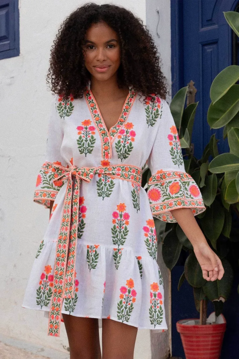 Ροζ City Prints γυναικείο mini φόρεμα "Neon Botanical Palolem" - Palolem Λευκό
