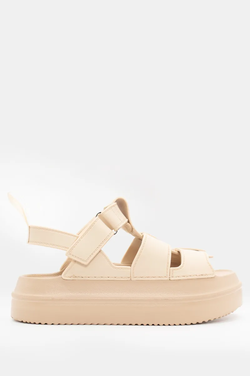 Πέδιλα Flatform με Velcro - Μπεζ
