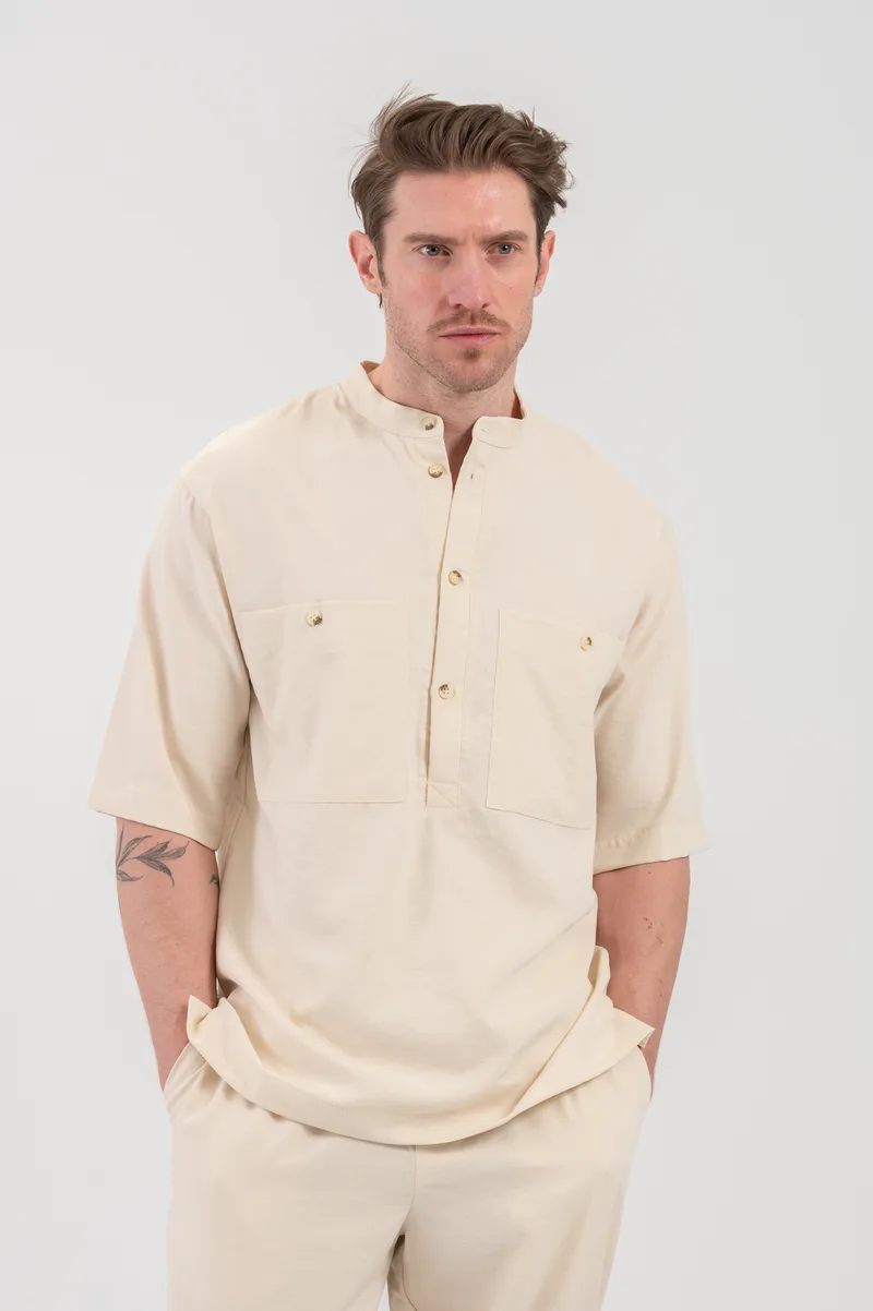 Vittorio Ανδρικό Πουκάμισο Overshirt Vittorio 300-25-PORTO Stone Μπεζ