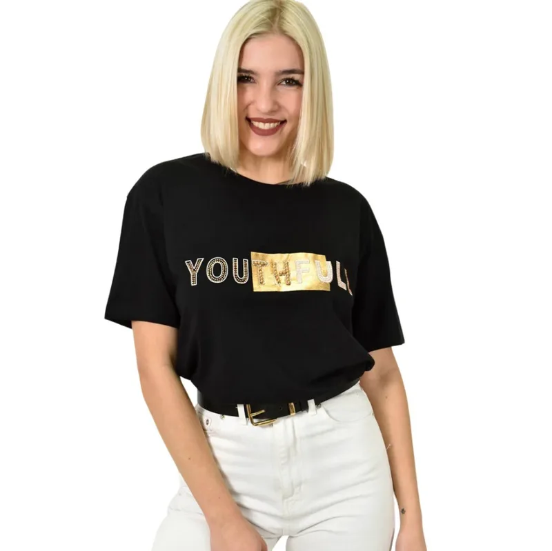 Γυναικείο T-shirt με σχέδιο Youthfull Μαύρο 23162
