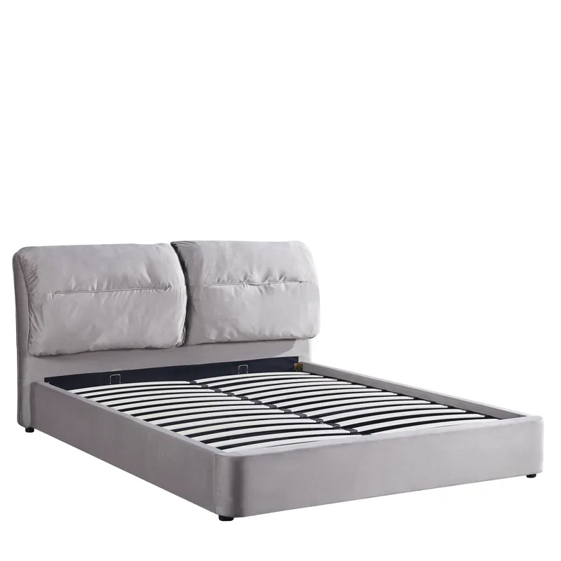 Κρεβάτι Διπλό ArteLibre ACAENA Γκρι Βελούδο 224x182.5x97cm (Στρώμα 160x200cm)