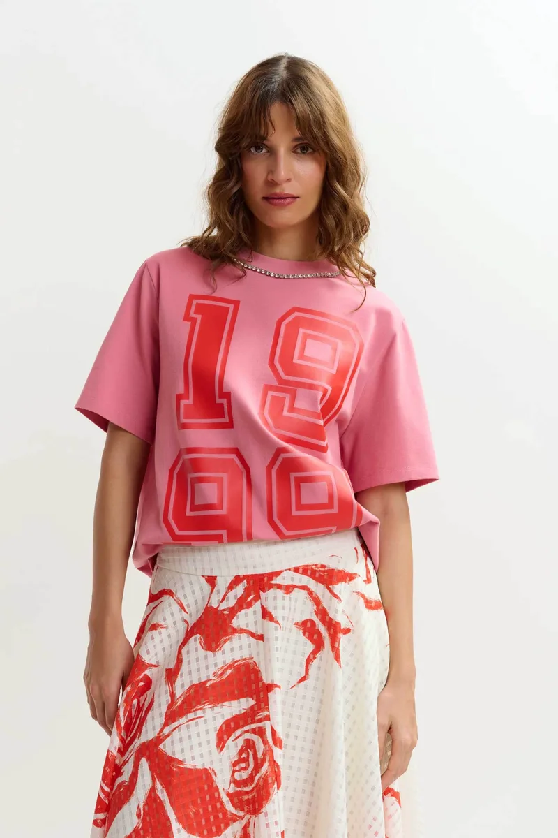 Essentiel Antwerp γυναικείο T-shirt με print "Jisos" - JISOS Ροζ