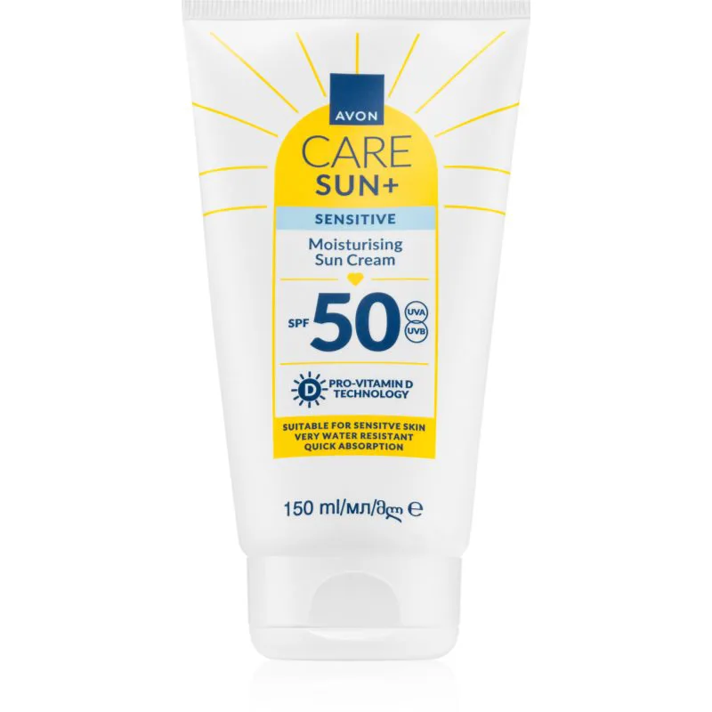 Avon Care Sun + Sensitive ενυδατική αντηλιακή κρέμα για ευαίσθητη επιδερμίδα SPF 50 150 ml
