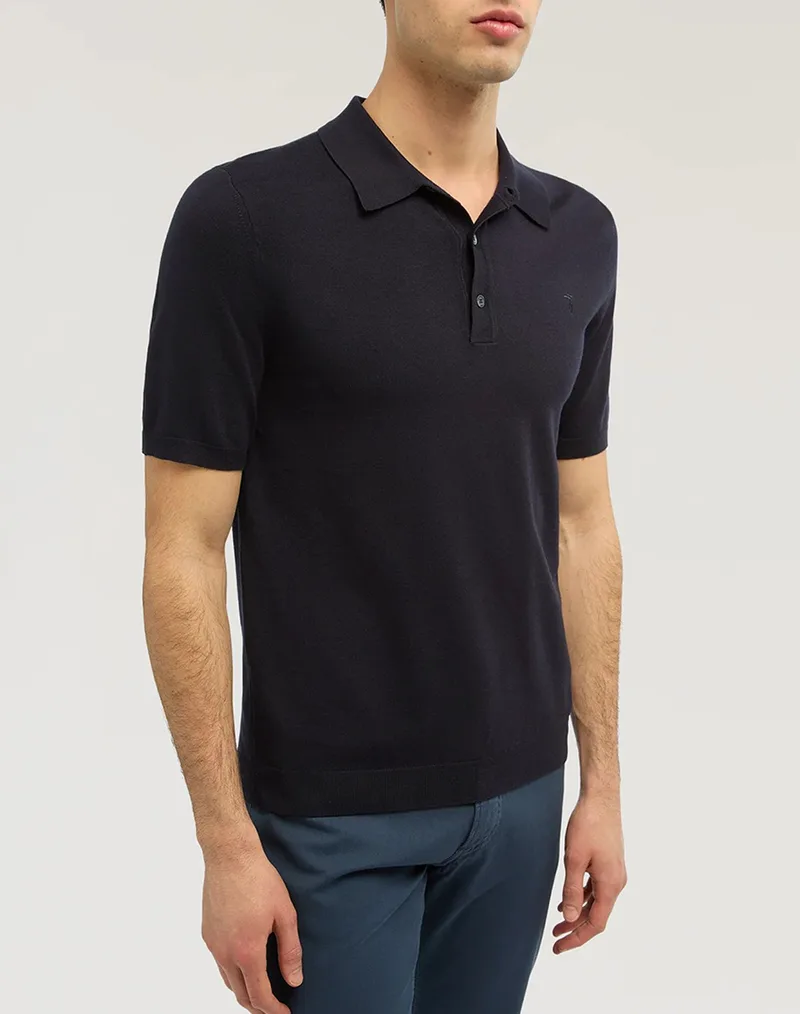 TRUSSARDI POLO SWEATER - VISCOSE YARN MK600K01-034 NavyBlue