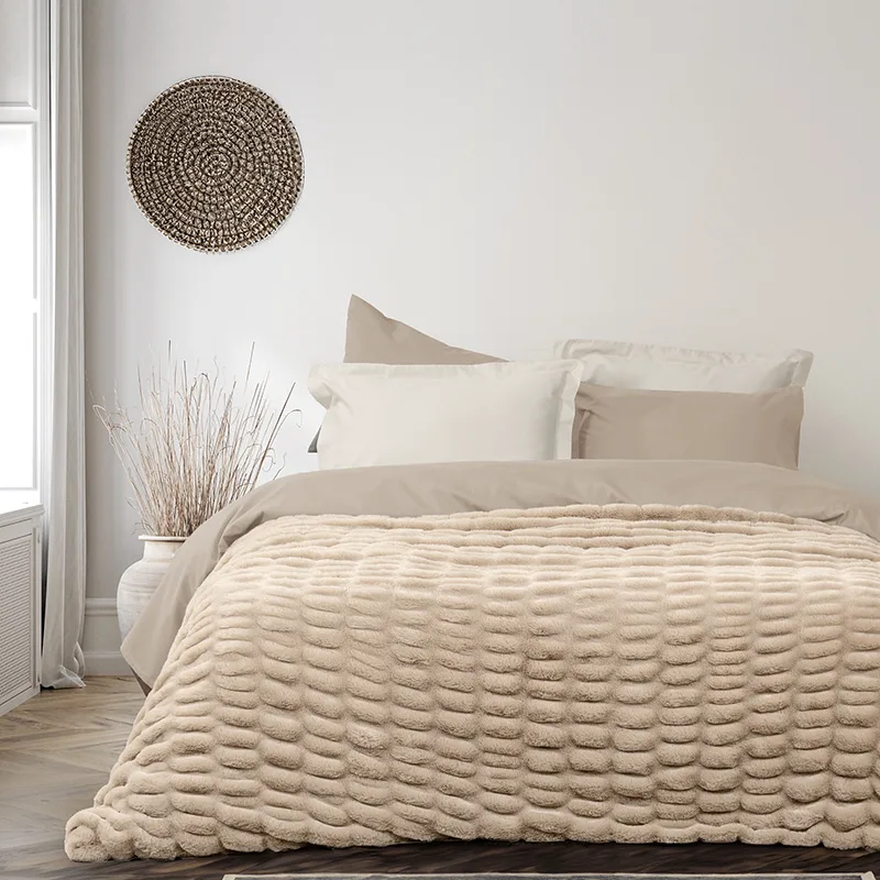 Κουβέρτα Fleece Υπέρδιπλη 220X240 Nima Mossy Μπεζ (220x240)