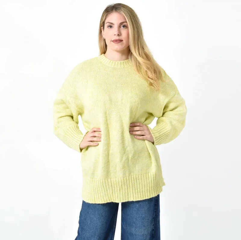 Oversized Πλεκτή Μπλούζα με Στρογγυλή Λαιμόκοψη & Ριμπ Λεπτομέρειες Κίτρινο 27213
