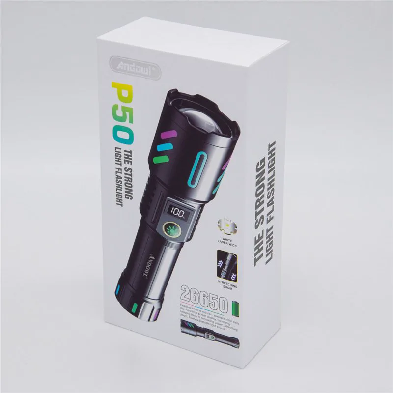 Andowl Επαναφορτιζόμενος Φακός LED Αδιάβροχος IP43 με Μέγιστη Φωτεινότητα 1000lm