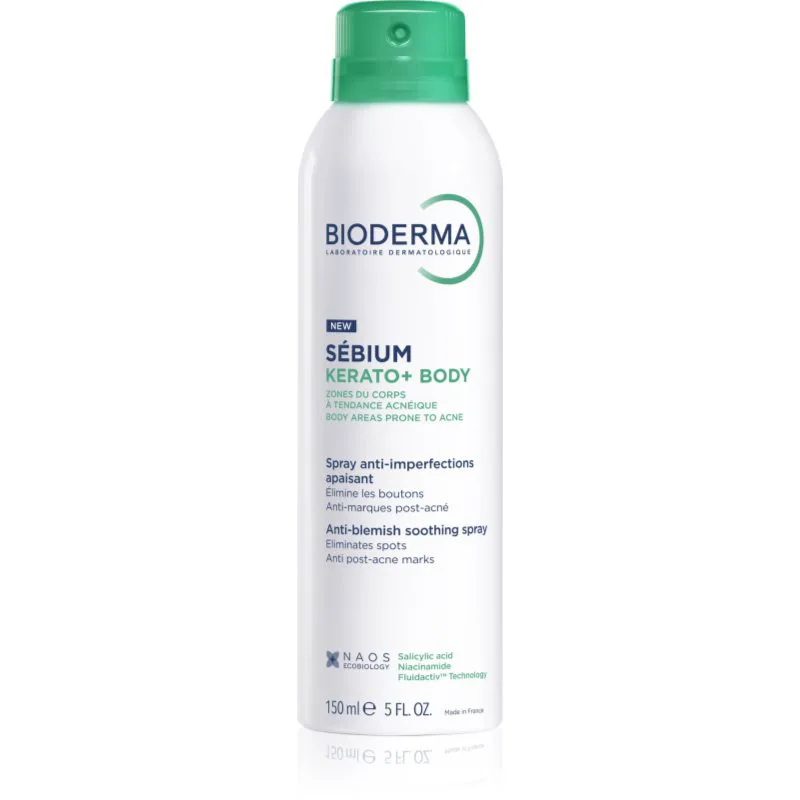 Bioderma Sébium Kerato+ Body Σπρεϊ σώματος κατά της ακμής, της ερυθρότητας και των ουλών ακμής 150 ml
