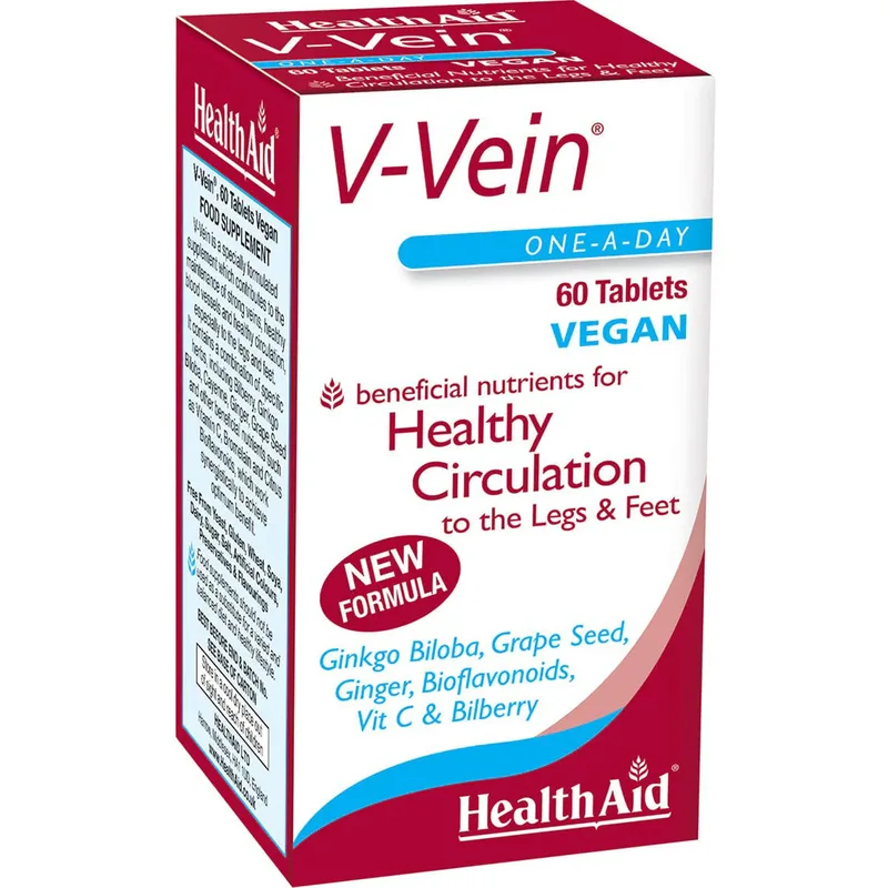Health Aid V-Vein Συμπλήρωμα Διατροφής Βιταμίνης C & Εκχυλίσματος Βοτάνων για την Καλή Υγεία του Κυκλοφορικού των Άκρων, Ξεκούραστα Πόδια Κατά του Πρηξίματος 60tabs