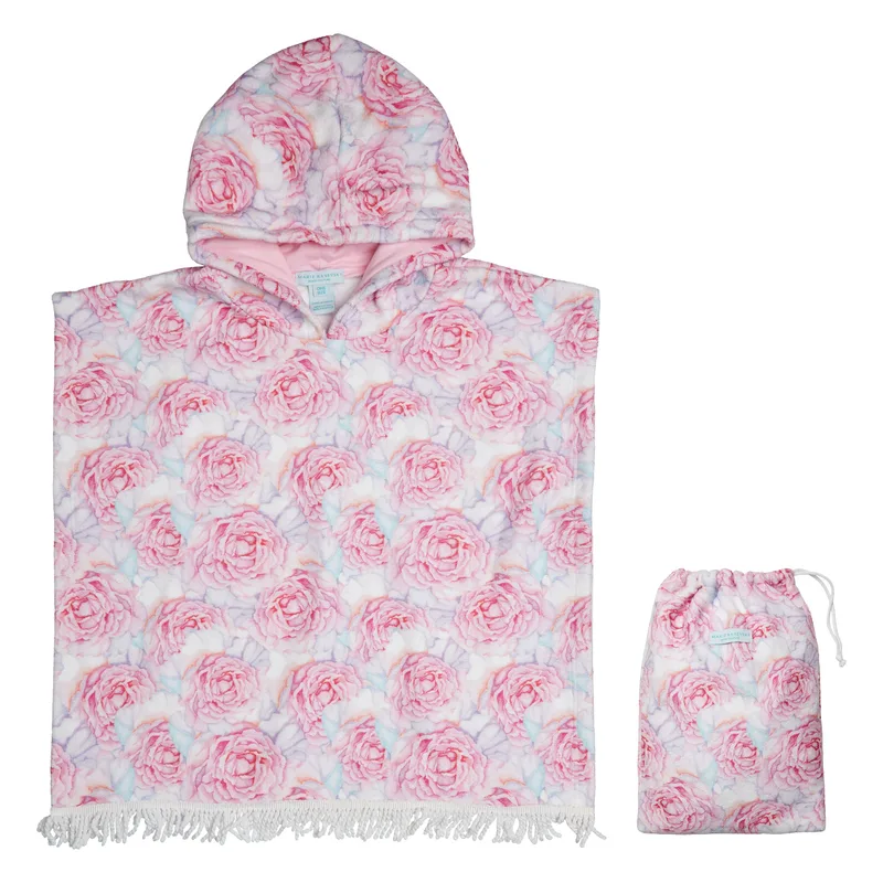 GIRL’S HOODED TERRY PONCHO ROSE