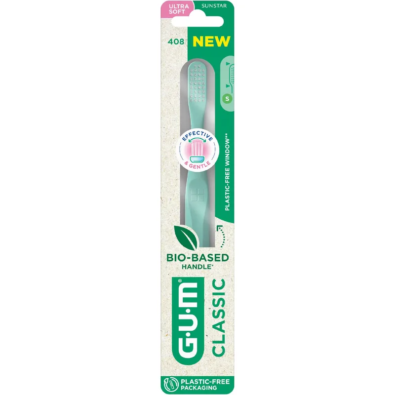 Gum Classic 408 Ultra Soft Toothbrush Πολύ Μαλακή Οδοντόβουρτσα για την Καθημερινή Φροντίδα των Δοντιών & των Ούλων 1 Τεμάχιο - Πράσινο