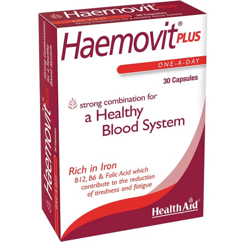Health Aid Haemovit Plus Συμπλήρωμα Διατροφής Βιταμινών & Μετάλλων για Μείωση της Κούρασης & της Κόπωσης, Καλύτερη Αιμοποίηση & Αντιμετώπιση της Αναιμίας 30caps