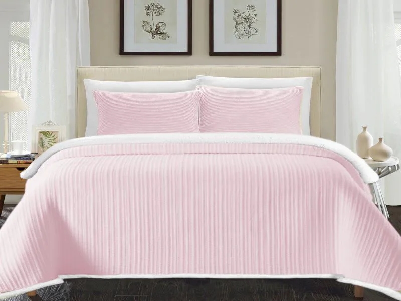 Κουβέρτα Μονή Super Soft Sherpa Stripes Γαρύφαλλο 160x220 - Ροζ