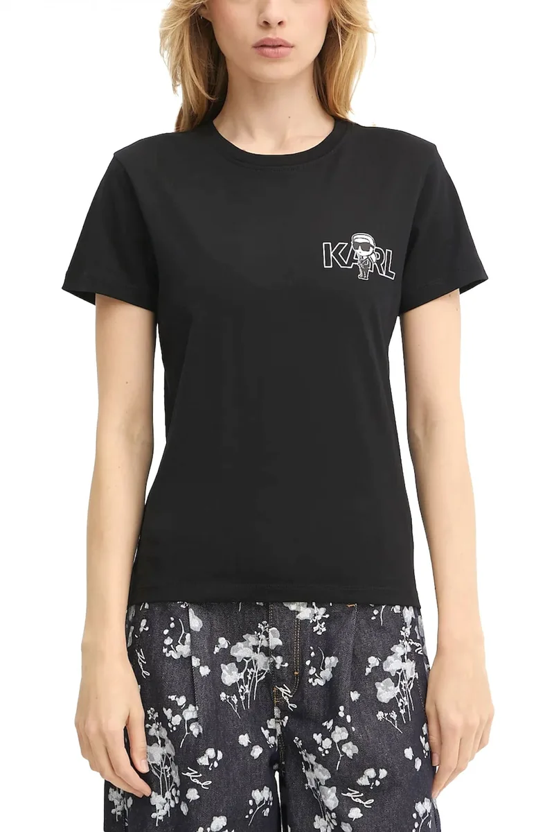 KARL LAGERFELD T-SHIRT CREW NECK IKON SEASONAL SLIM FIT LOGO ΜΑΥΡΟ