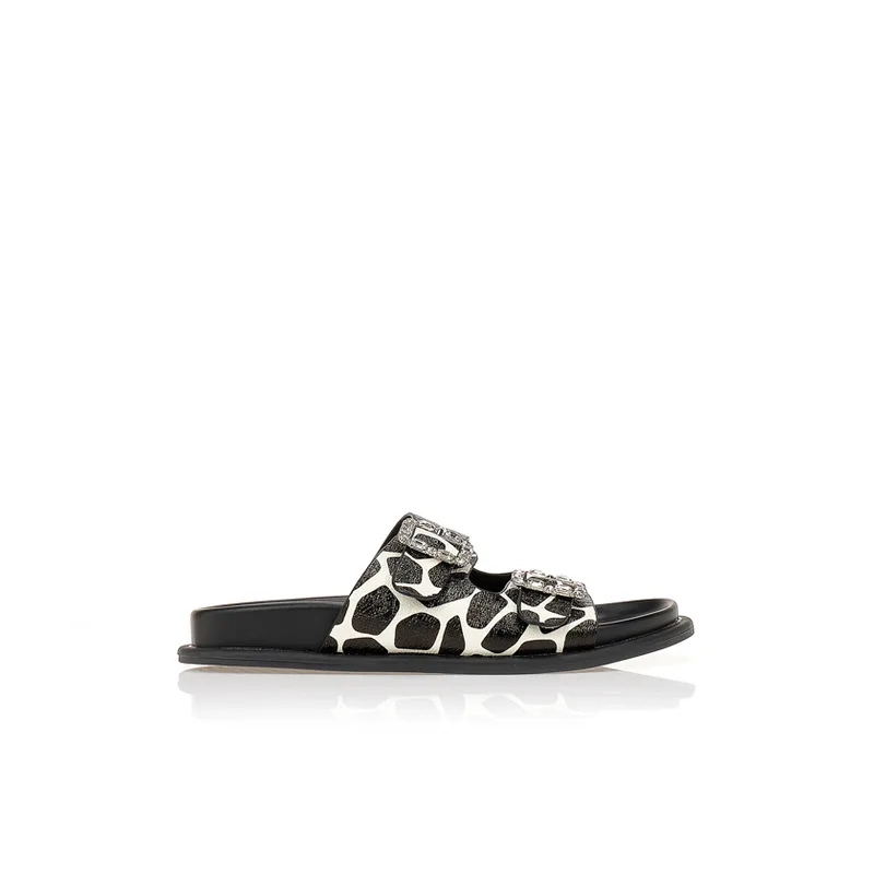Παντόφλες TSOUKALAS animal print με αγκράφες και στρας ΖΕΒΡΑ