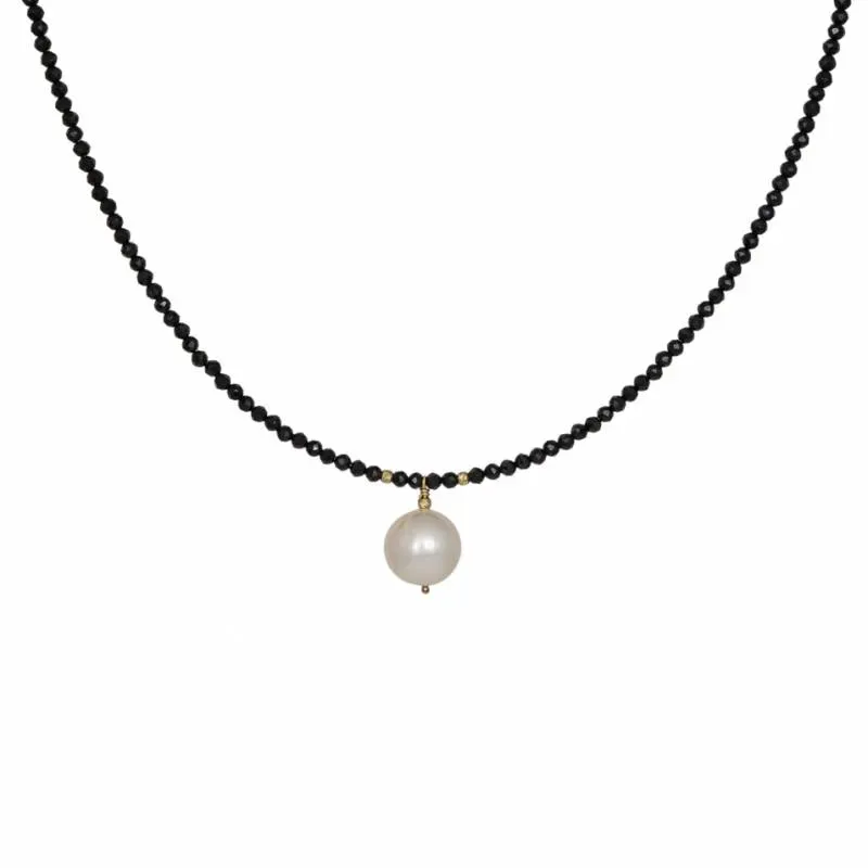Γυναικείο κολιέ σε χρυσό Κ14 Black Spinel and Pearl 035385 035385 Χρυσός 14 Καράτια