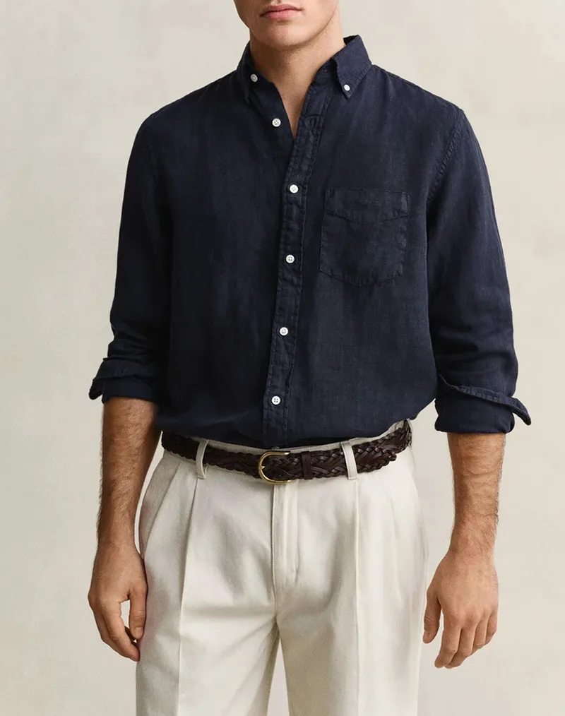 GANT ΠΟΥΚΑΜΙΣΟ ΜΜ REG GMNT DYED LINEN SHIRT 3G3240120-433 DarkBlue