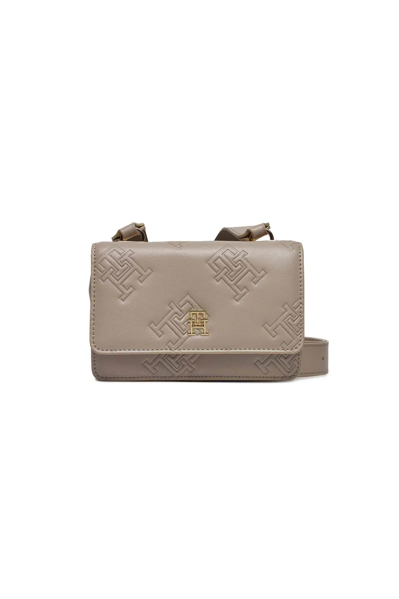 Tommy Hilfiger γυναικείο mini bag crossbody με all-over ανάγλυφο monogram logo - AW0AW15727 Μπεζ