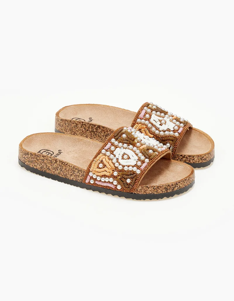 Σανδάλια flatform με boho σχέδιο - Κάμελ