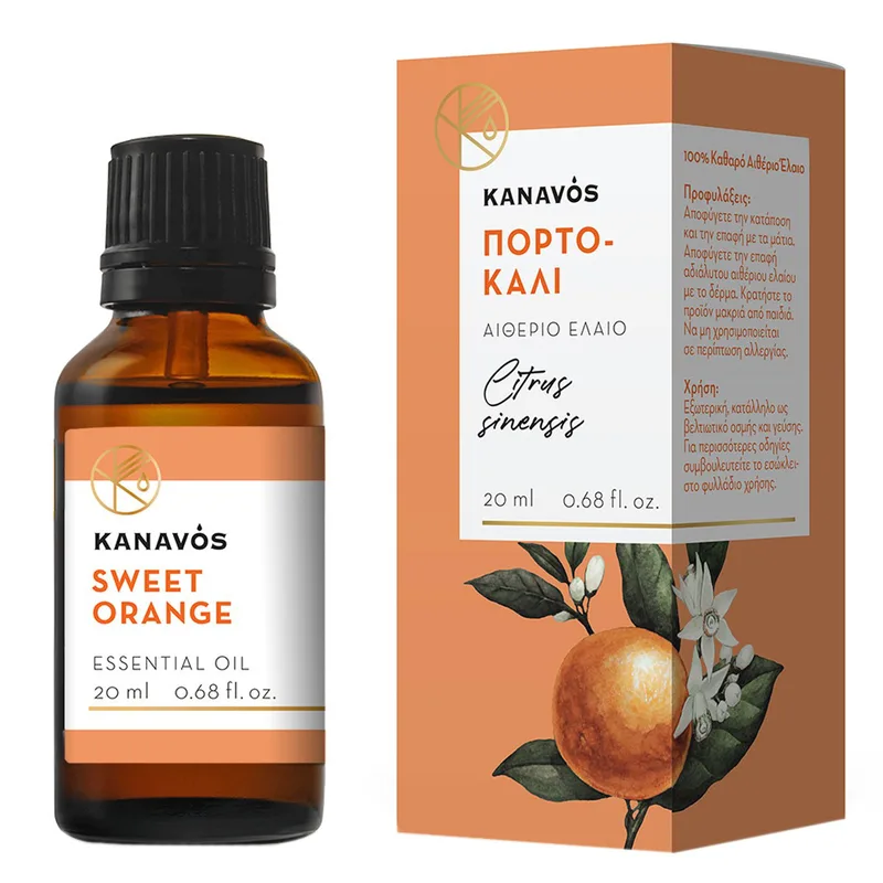 Kanavos Sweet Πορτοκαλί Essential Oil Αιθέριο Έλαιο για Φυσικό Αρωματισμό του Χώρου, Κατάλληλο για Εισπνοές που Προσφέρει Χαλάρωση & Ευεξία 20ml - Πορτοκάλι