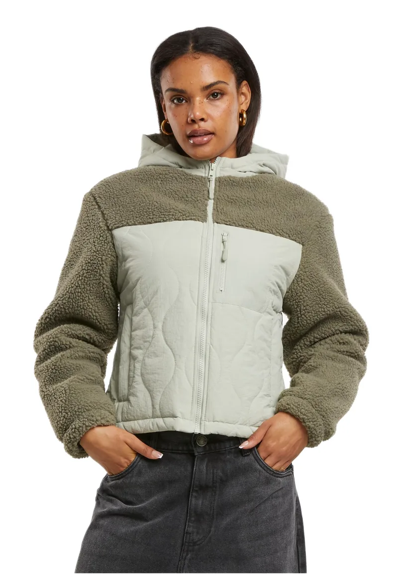 Ladies Sherpa Crinkle Nylon Mix Jacket Urban Classics TB7071-18582 Palegreen/Stonegreen
