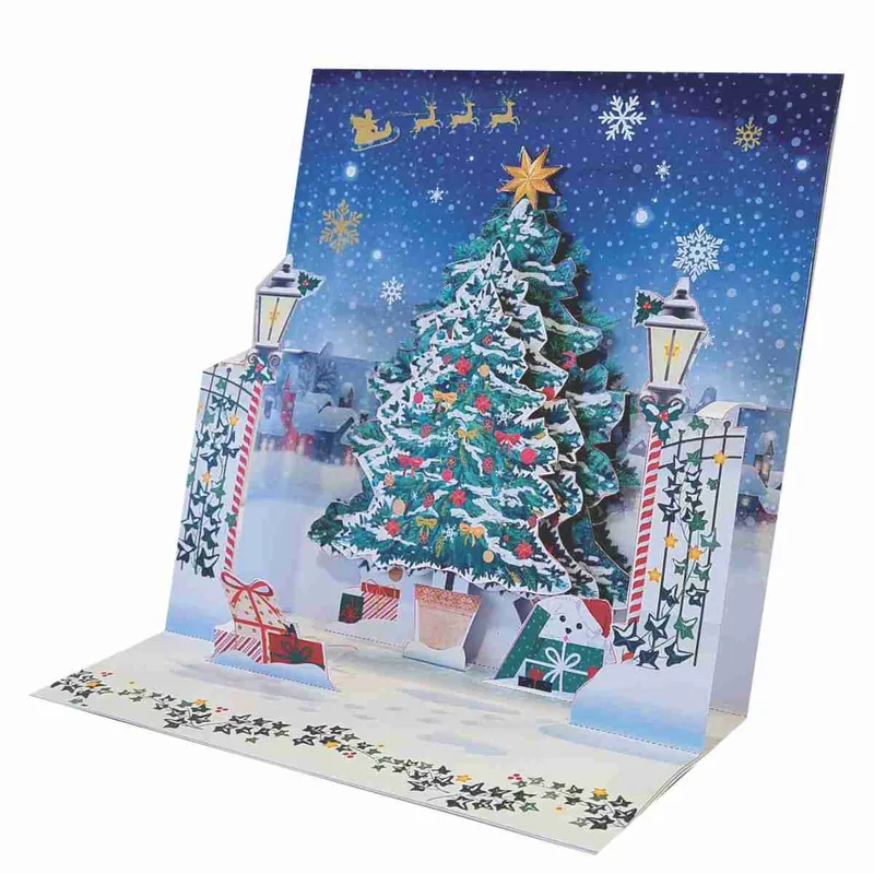 Pictura Xmas 3D Αναδυόμενη Κάρτα Στολισμένο Δέντρο στην Πλατεία