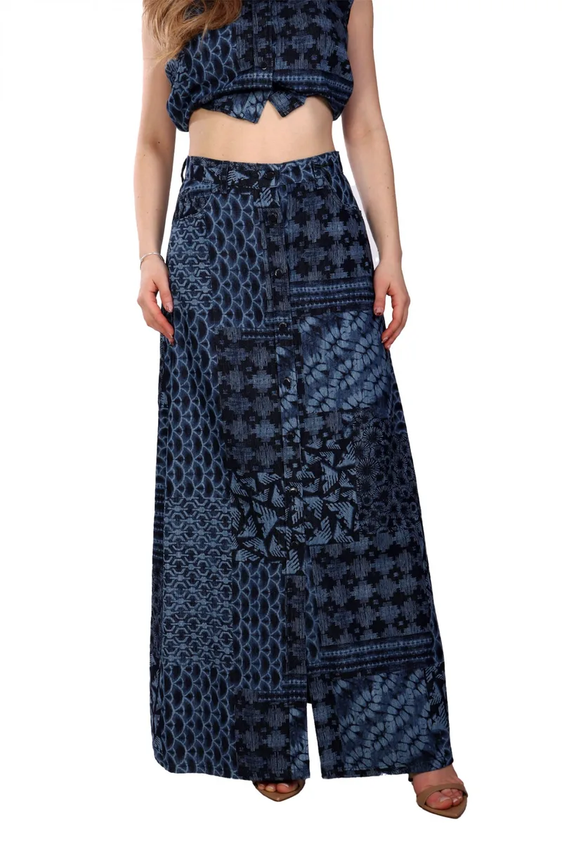 EMPORIO ARMANI ΦΟΥΣΤΑ MAXI ΜΕ ΚΟΥΜΠΙΑ LOGO ΜΠΛΕ