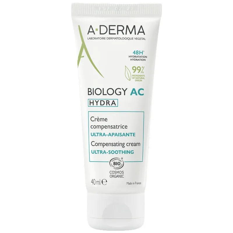 A-Derma Biology-AC Hydra Compensating Καταπραϋντική, Ενυδατική Κρέμα Προσώπου, Κατάλληλη για Ακνεϊκά Δέρματα 40ml