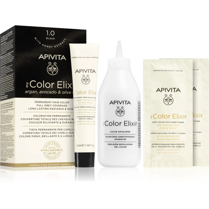 Apivita My Color Elixir βαφή μαλλιών χωρίς αμμωνία απόχρωση 1.0 Black 1 τμχ