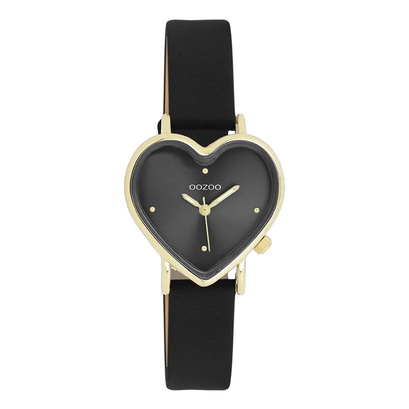 OOZOO Timepieces - C11452, Χρυσό case with Black Leather Strap